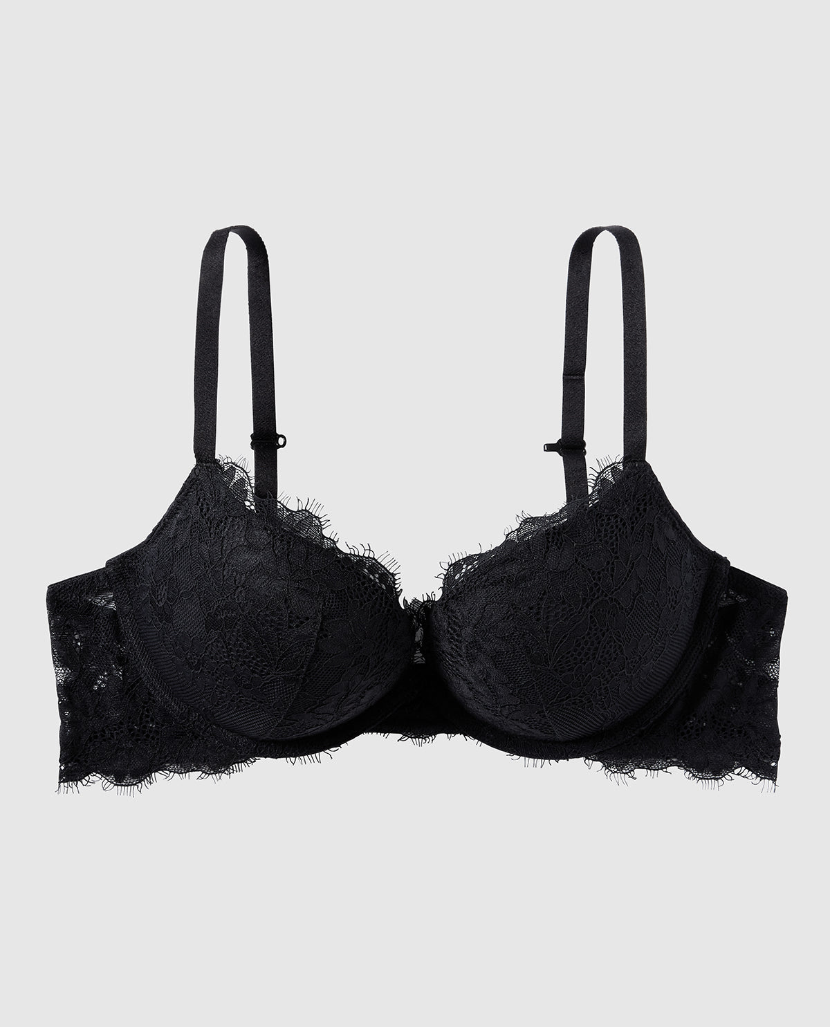 Push Up Bra with Allover Lace in Black