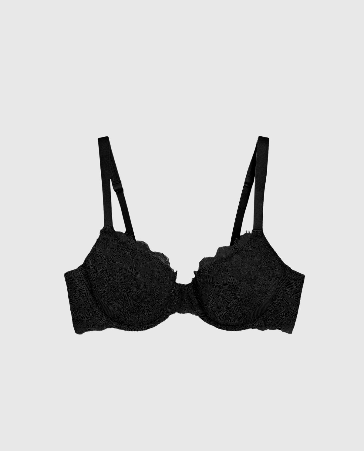 Lightly Lined Full Coverage Bra with Allover Lace in Black