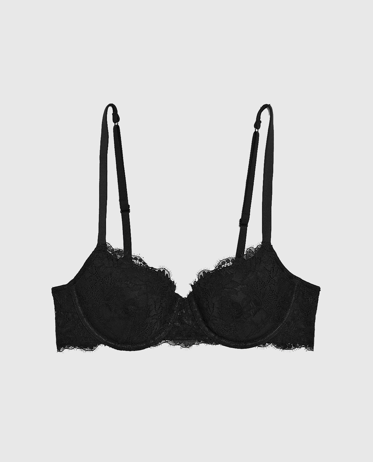 Lightly Lined Balconette Bra with Allover Lace in Black