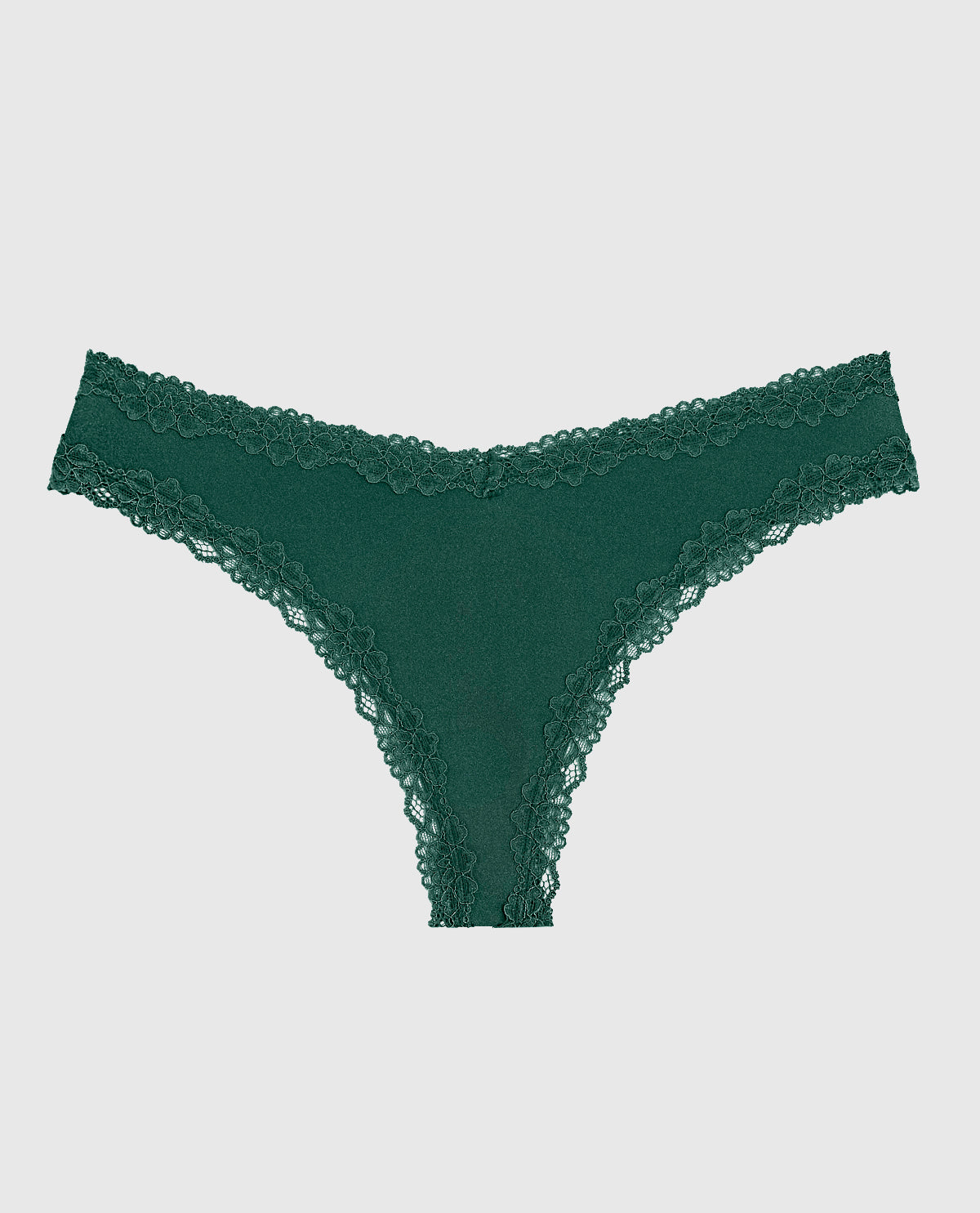 Thong Panty with Lace Trim in Emerald Green