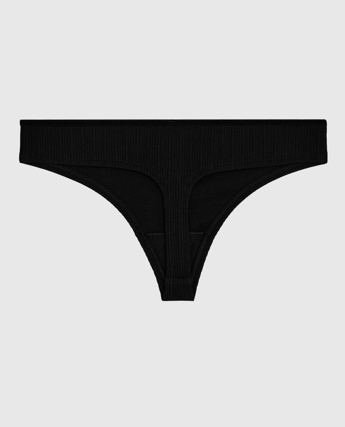 Ribbed Thong Panty in Black