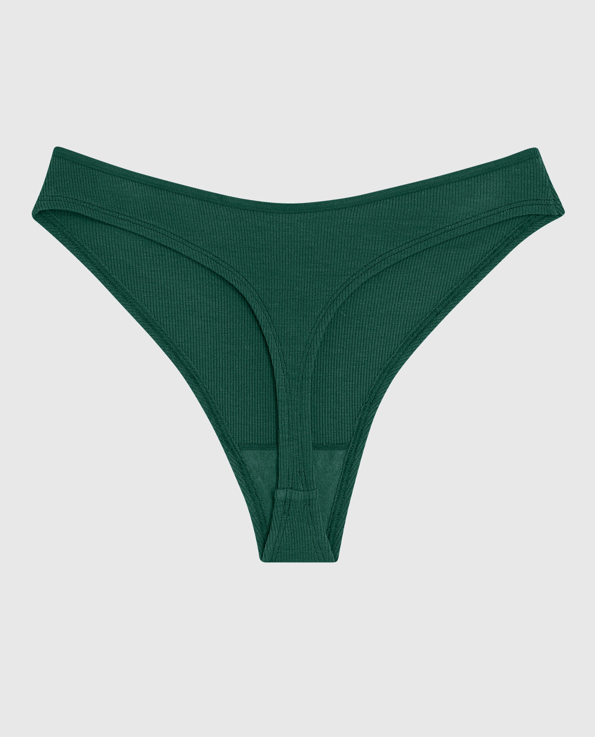 Ultrasoft High Leg Ribbed Thong Panty in Emerald Green