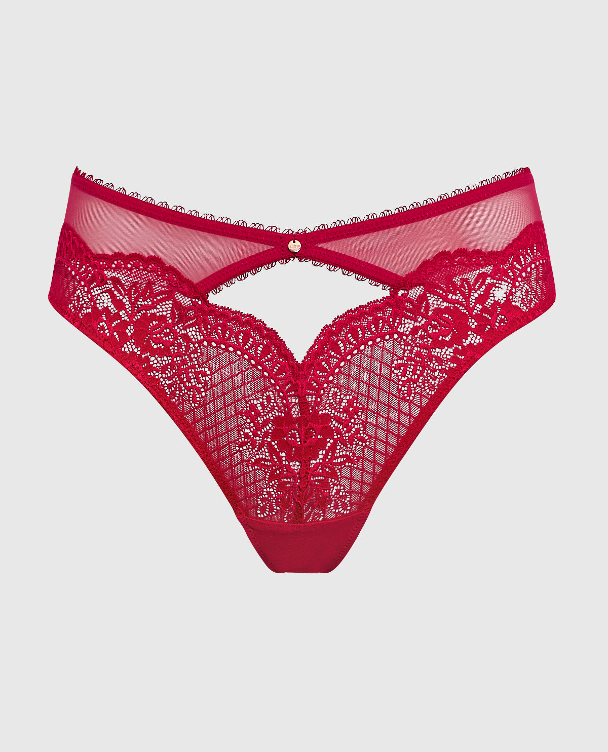 Lace High Waisted Thong Panty in Cosmo Red