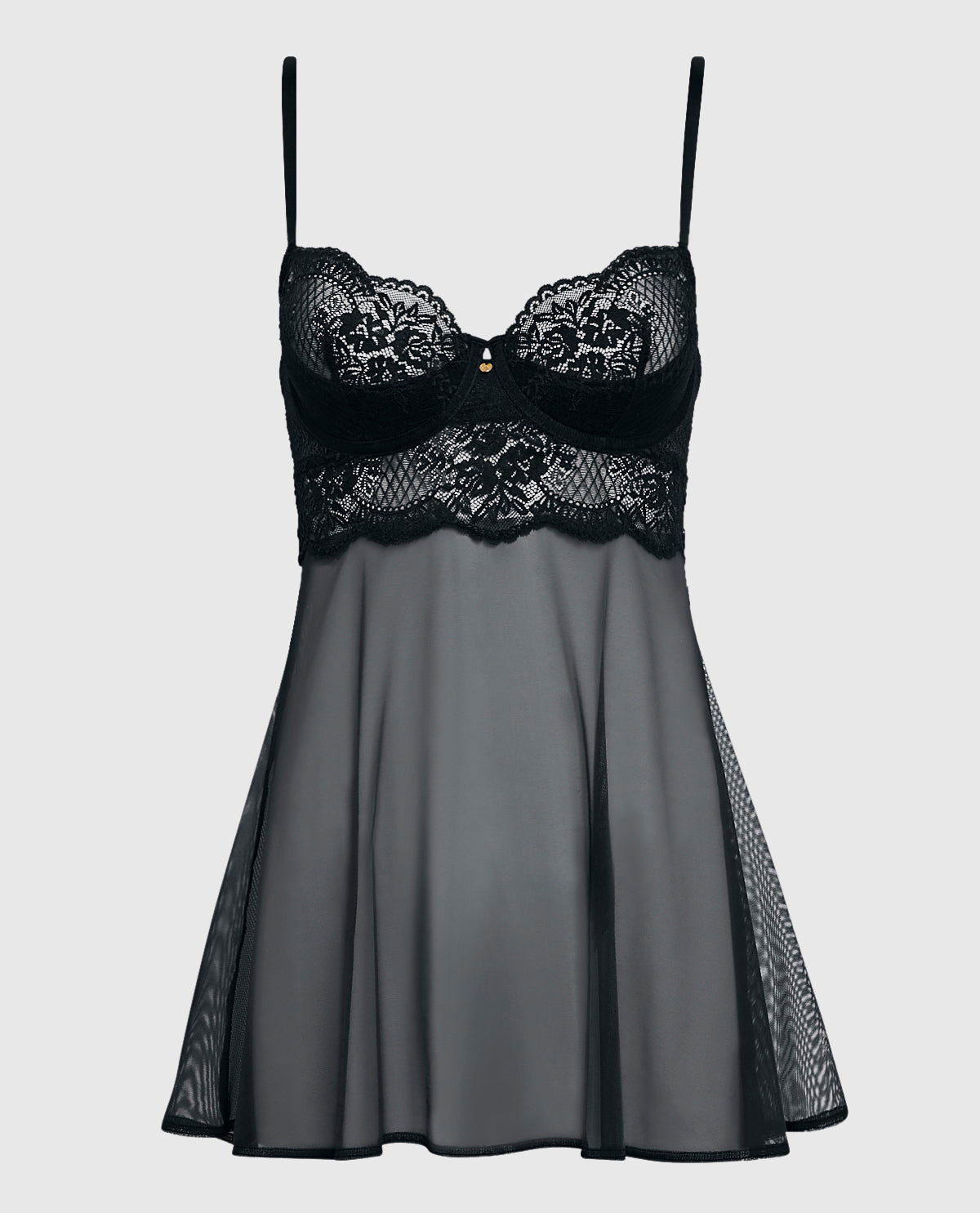 Unlined Balconette Lace Babydoll in Smoulder Black