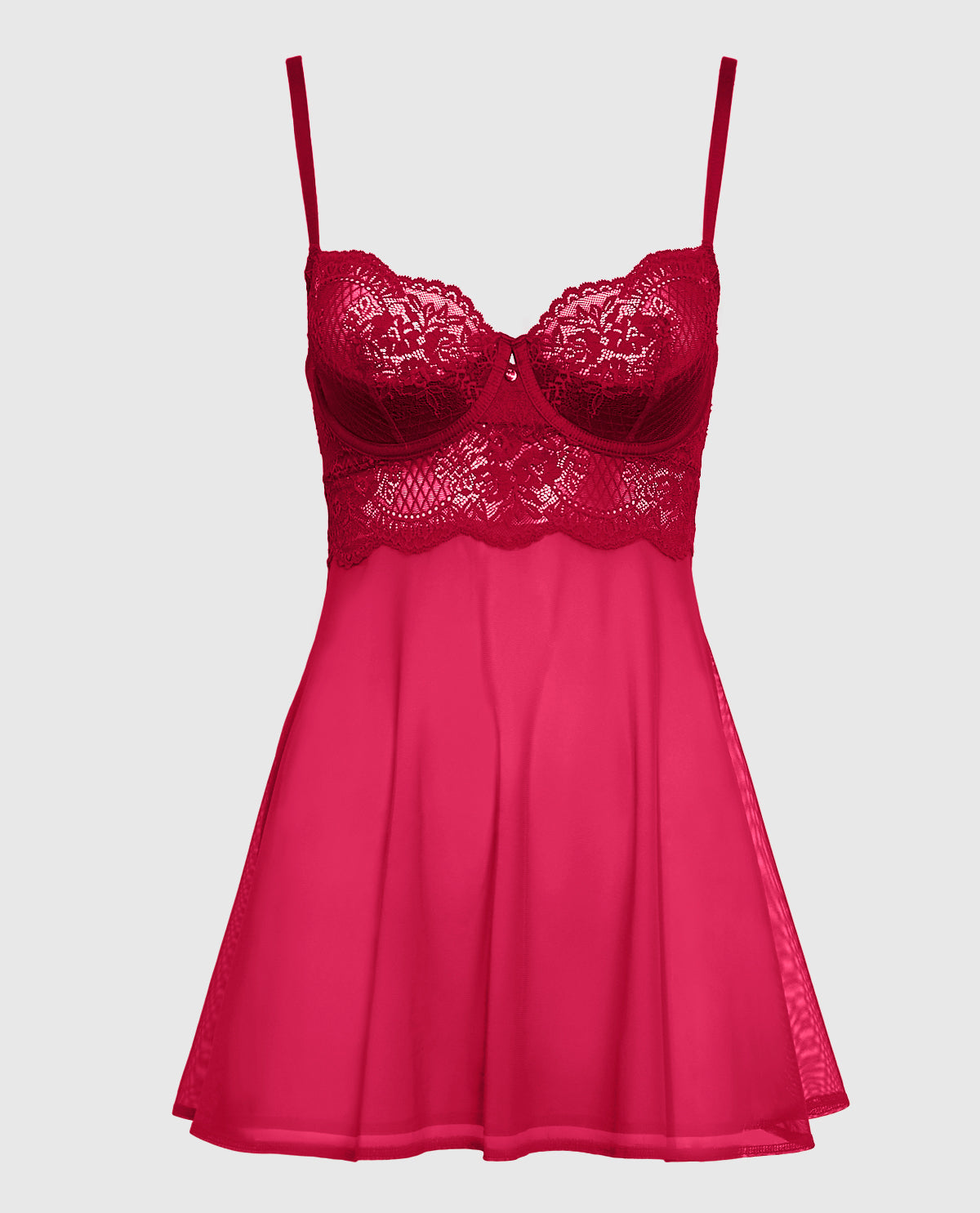 Unlined Balconette Lace Babydoll in Cosmo Red