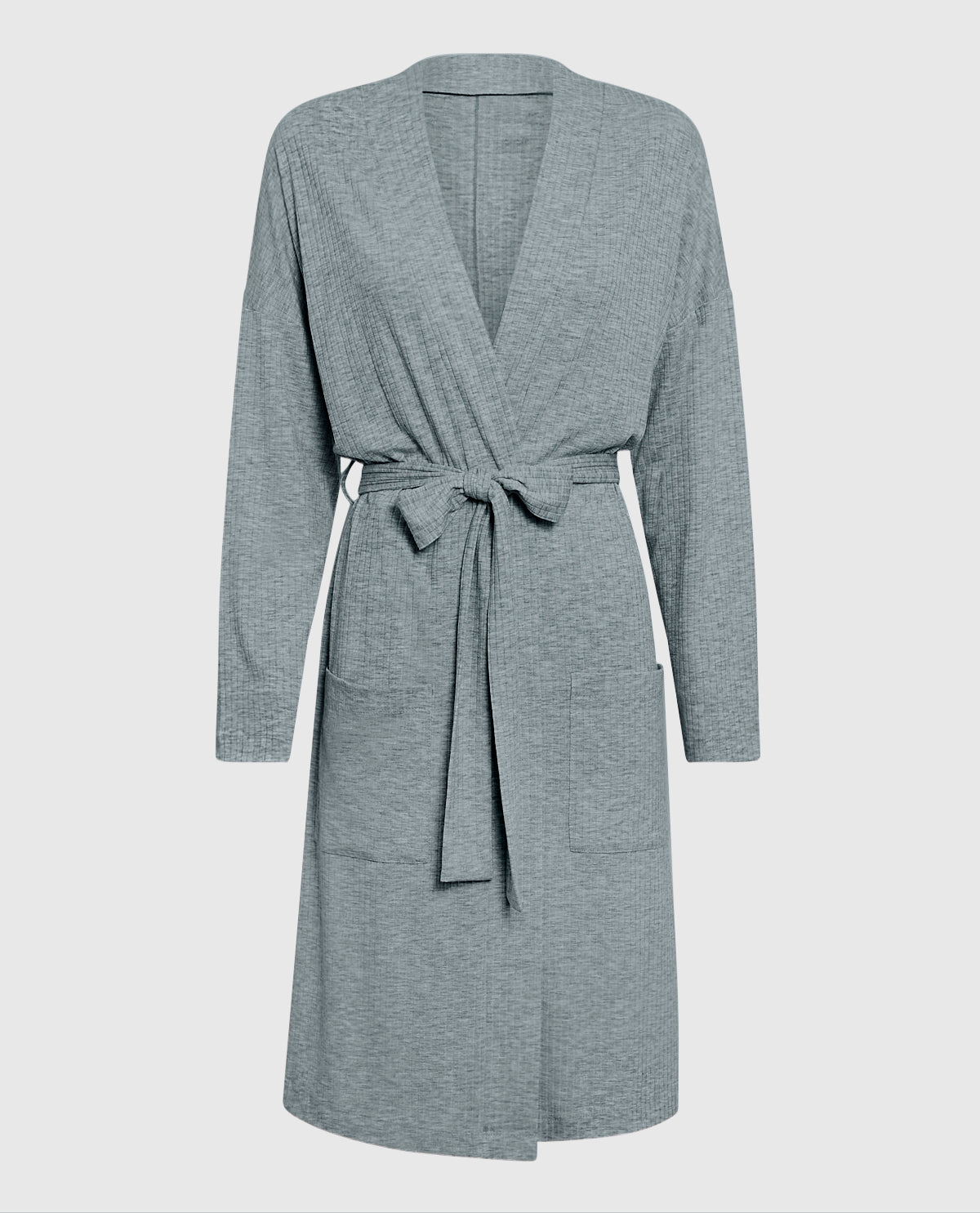 Long Sleeve Ribbed Robe in Cool Gray