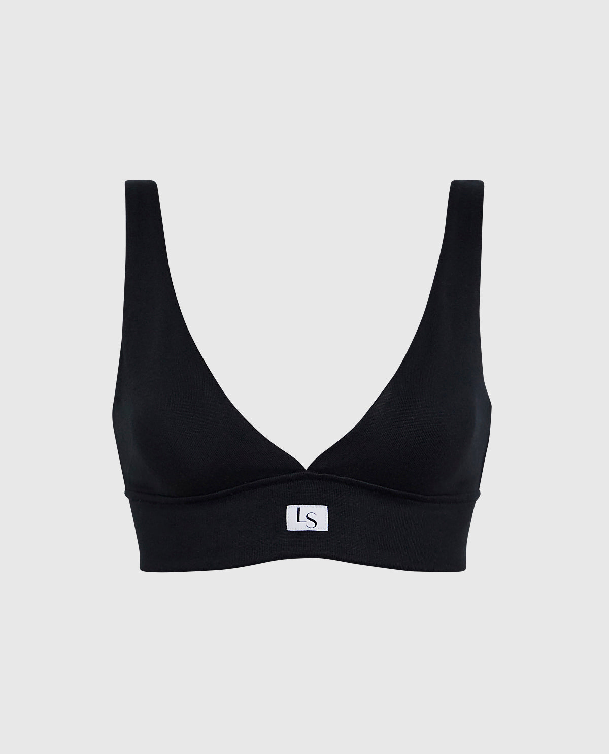 V-Neck Bralette with Logo in Smoulder Black