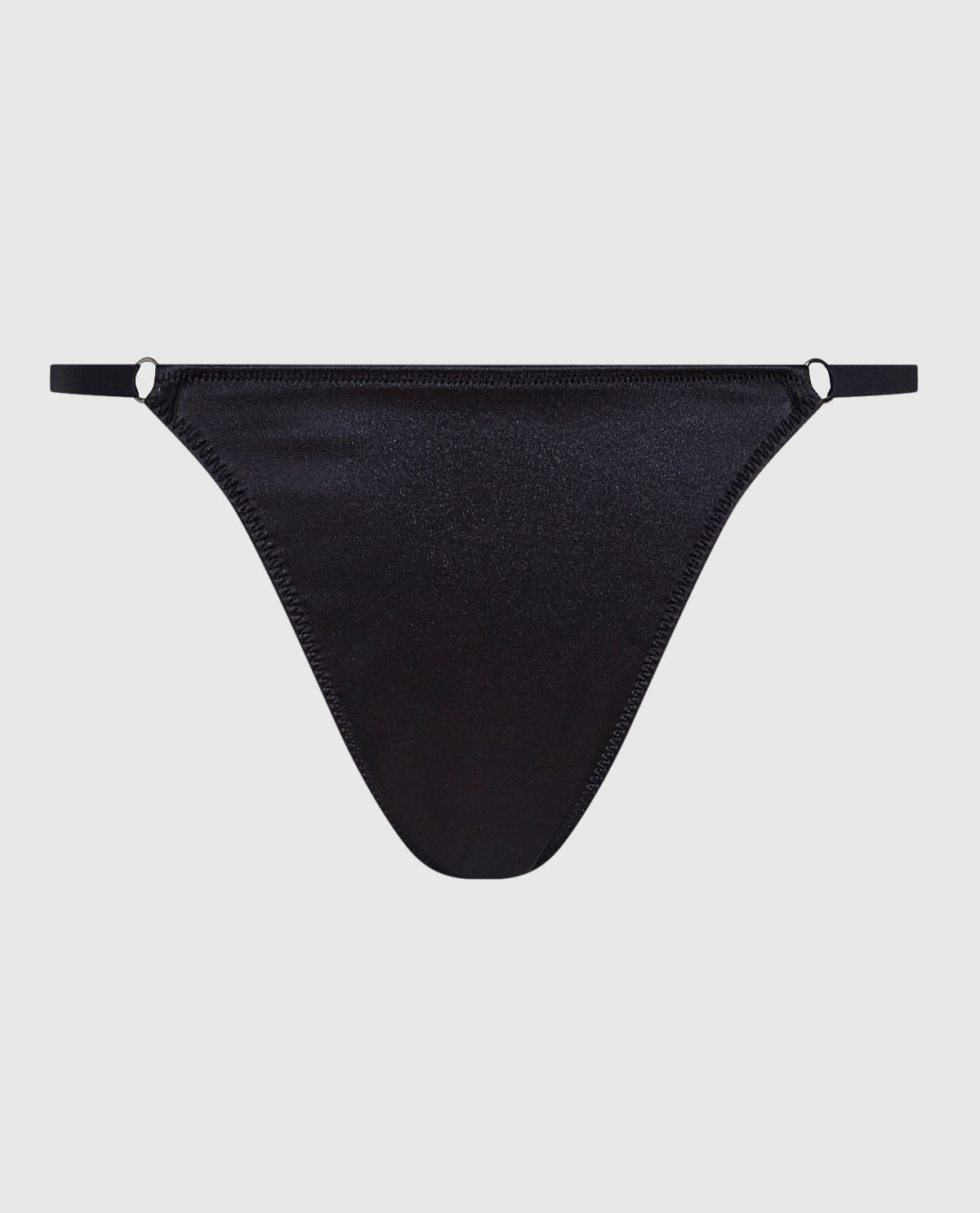 Tanga en satin à jambe échancrée noir fumée