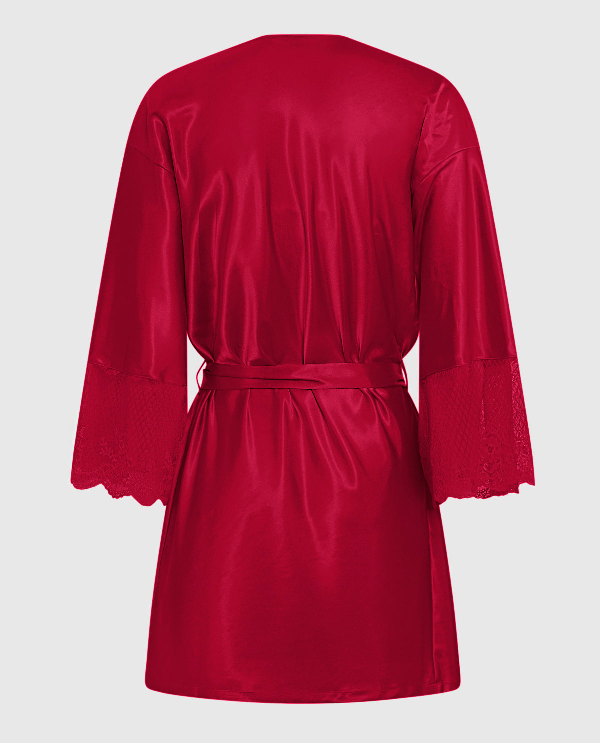 Satin Robe with Lace Trim Sleeve