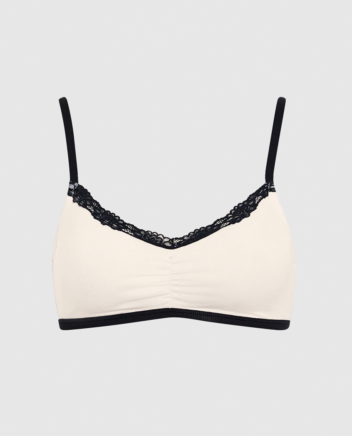 Ribbed Bralette with Lace Trim in Ivory Dawn