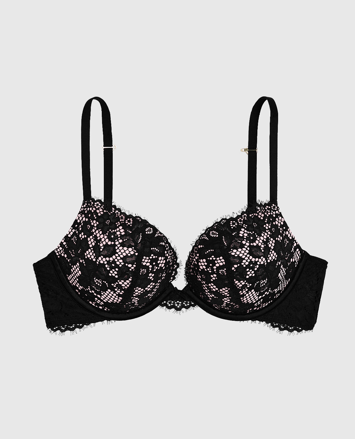 Lace Push Up Bra in Black and Pink