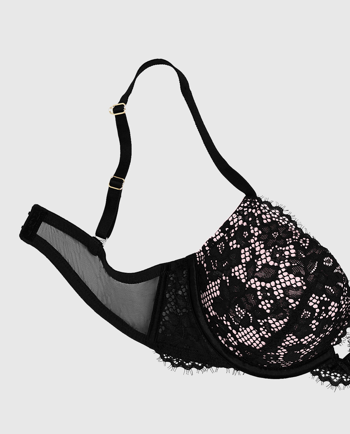 Lace Push Up Bra in Black and Pink