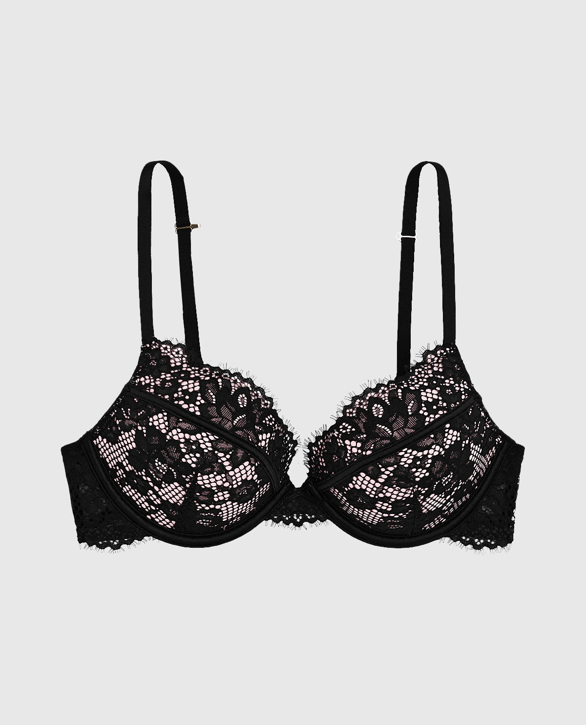 Up 2 Cup Lace Bra in Black and Pink