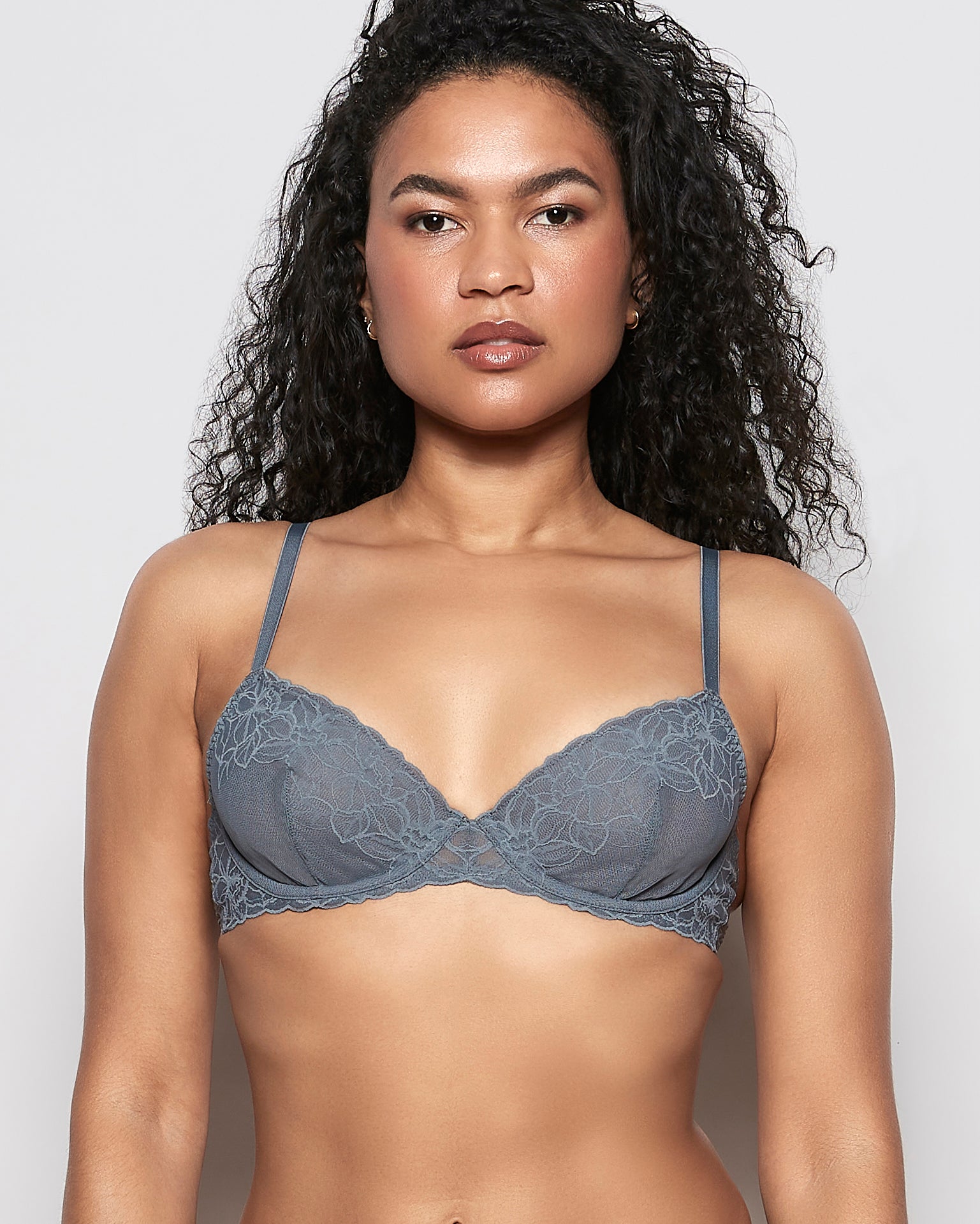 Unlined Lace Demi Bra in Stormy Weather