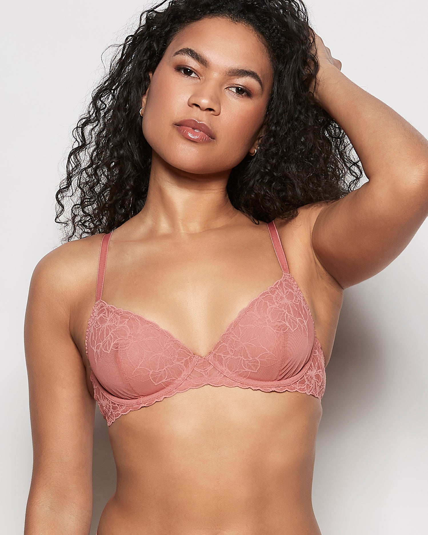 Unlined Lace Demi Bra in Rosy Blush