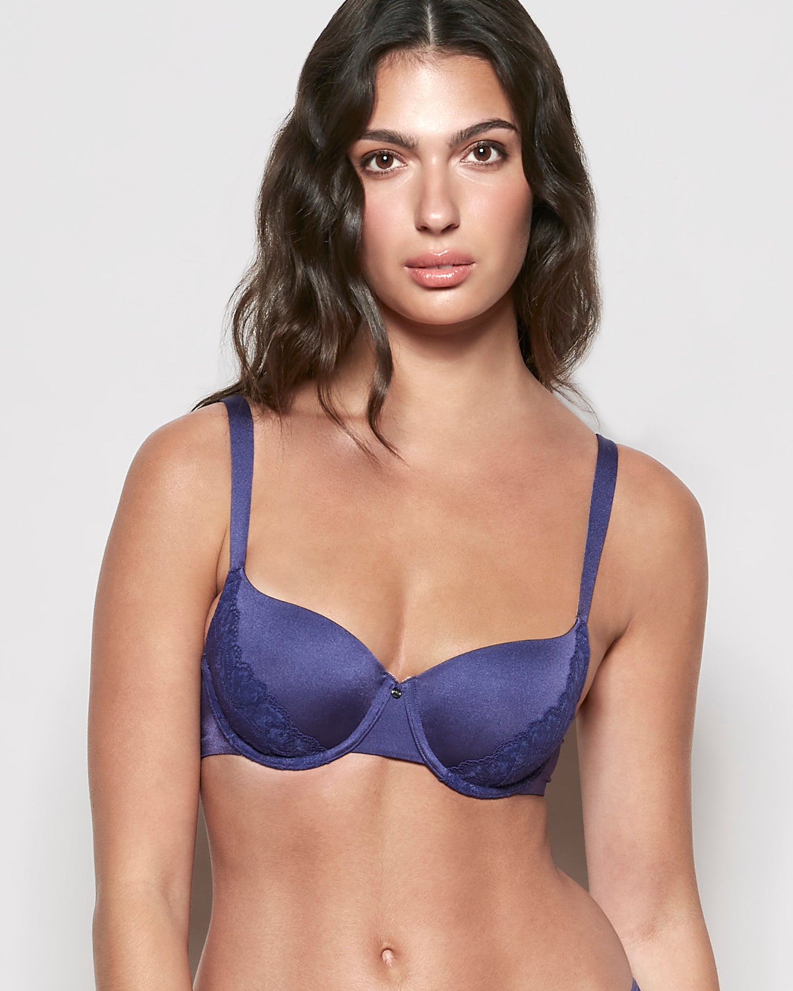 Lightly Lined Balconette Bra with Lace in Dusk Blue