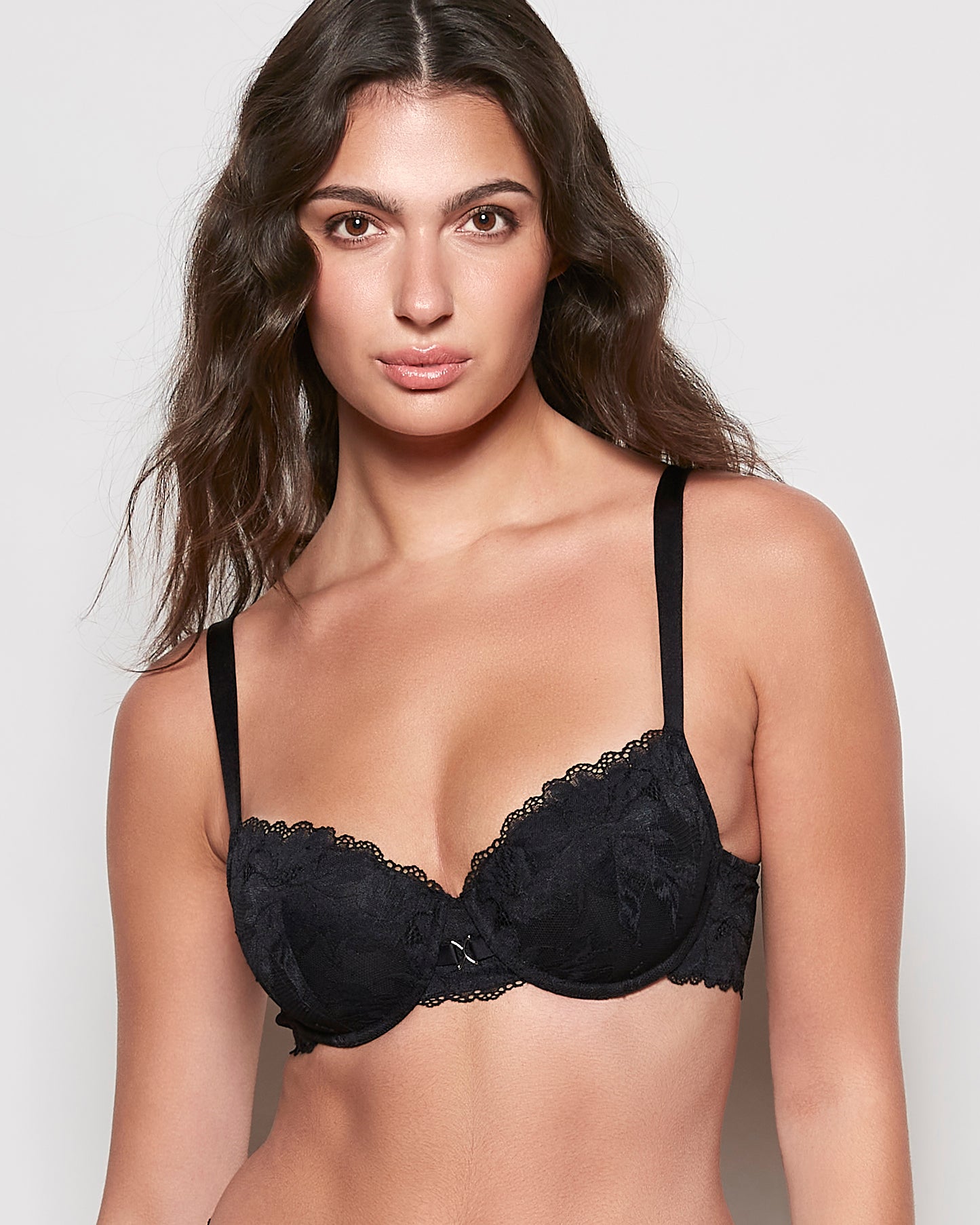 Lightly Lined Lace Balconette Bra in Black