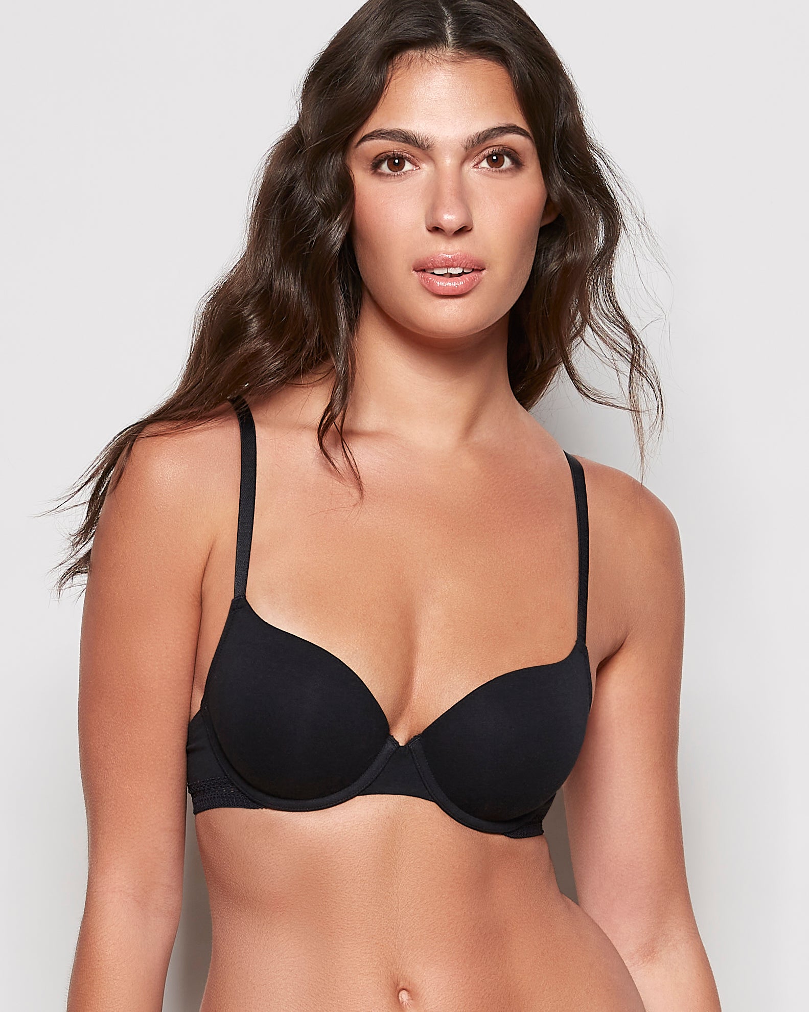 Lightly Lined Demi Bra with Lace in Black