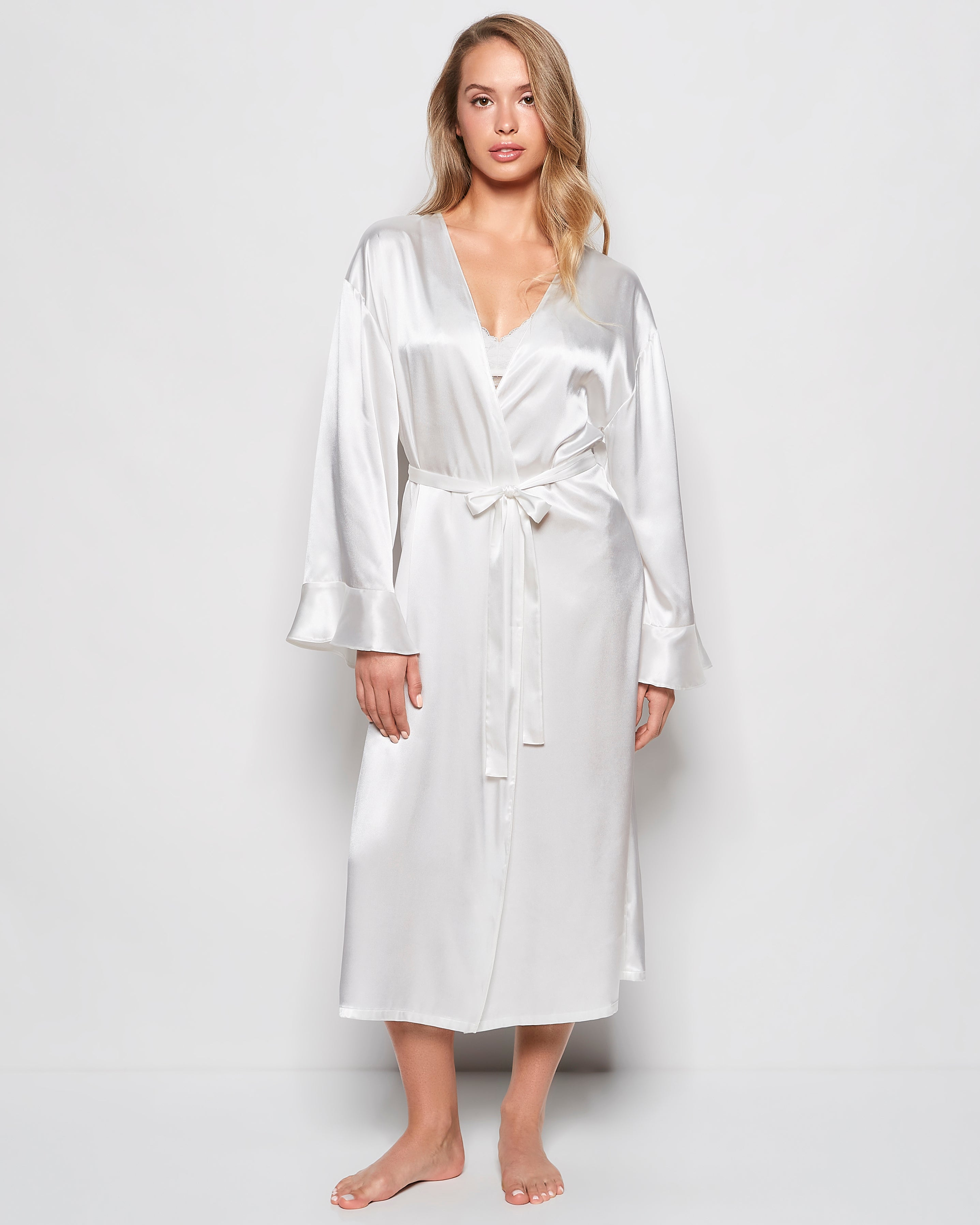 Satin Mid Length Robe in Ivory