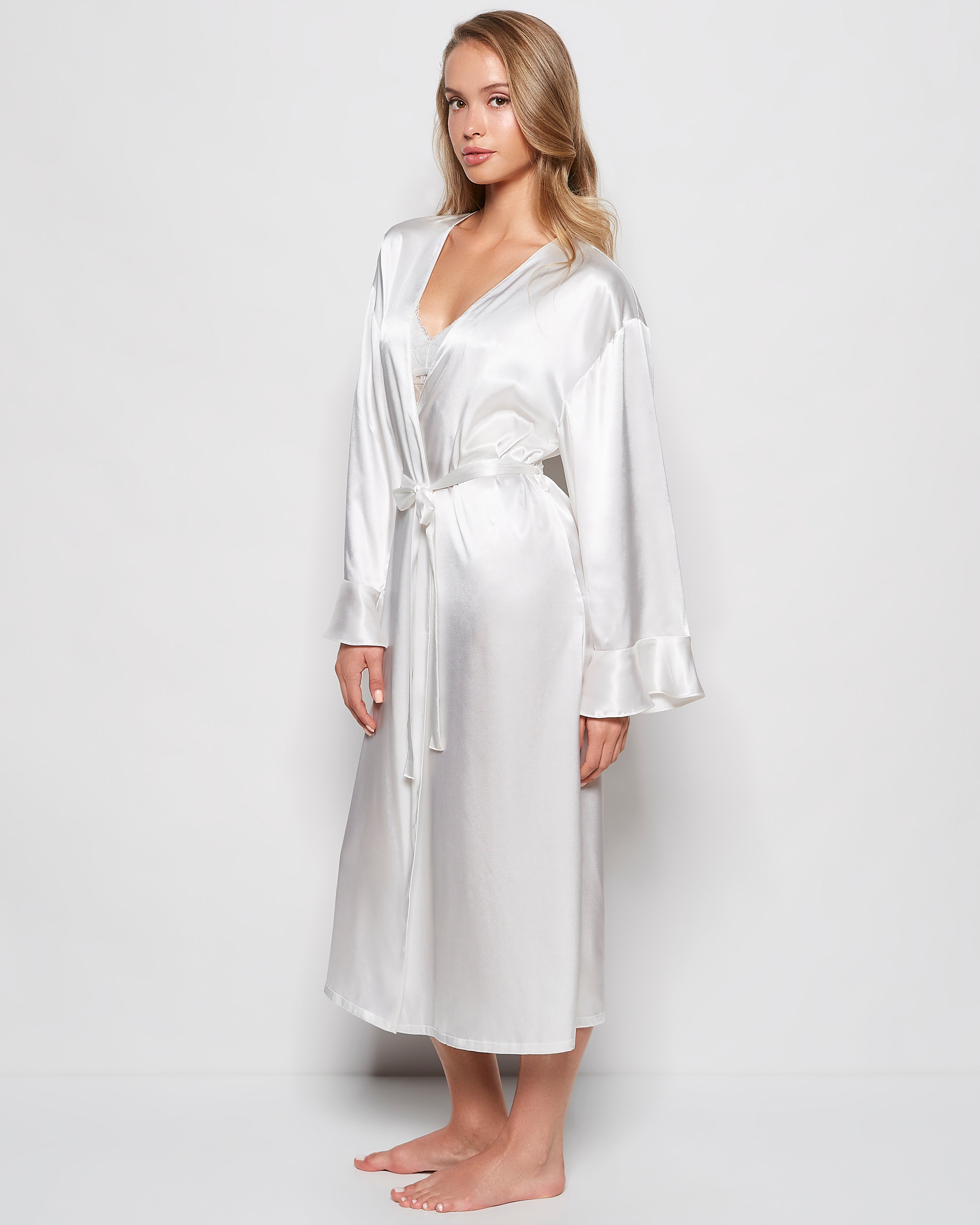 Satin Mid Length Robe in Ivory