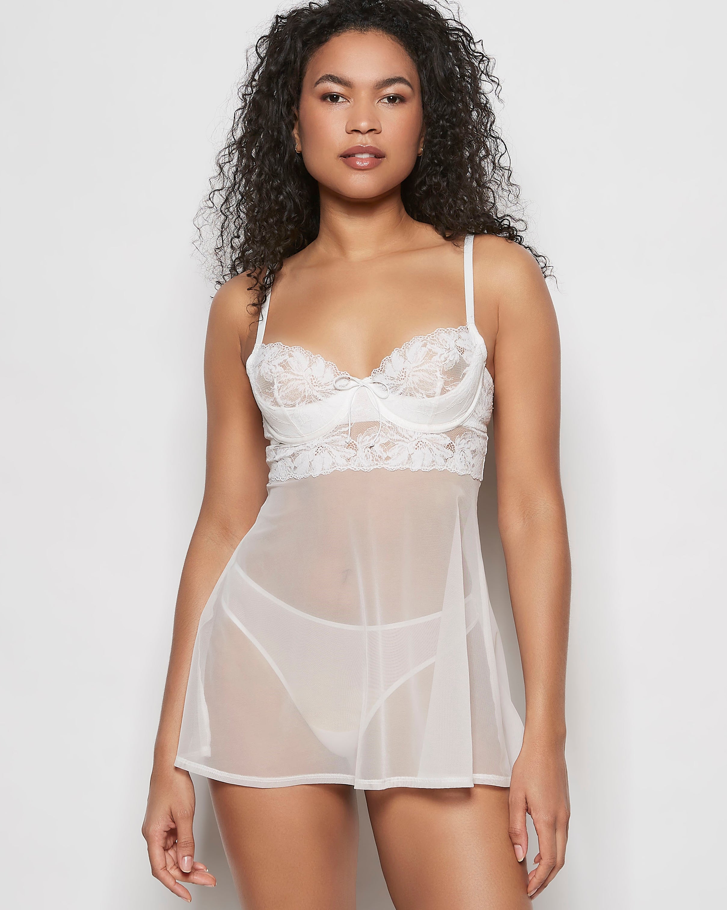 Unlined Balconette Babydoll with a Bow in Ivory