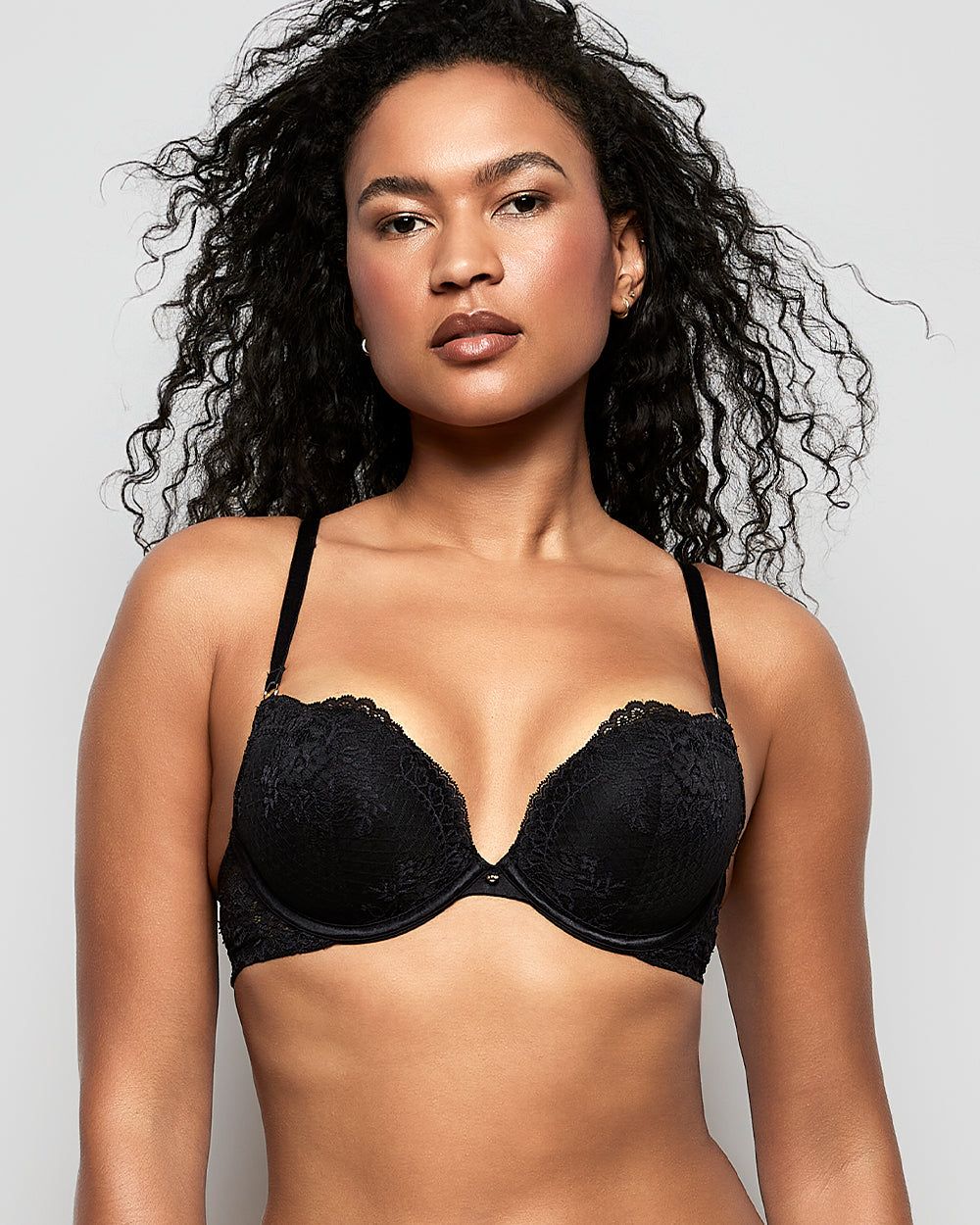 Allover Lace Push Up Bra in Black