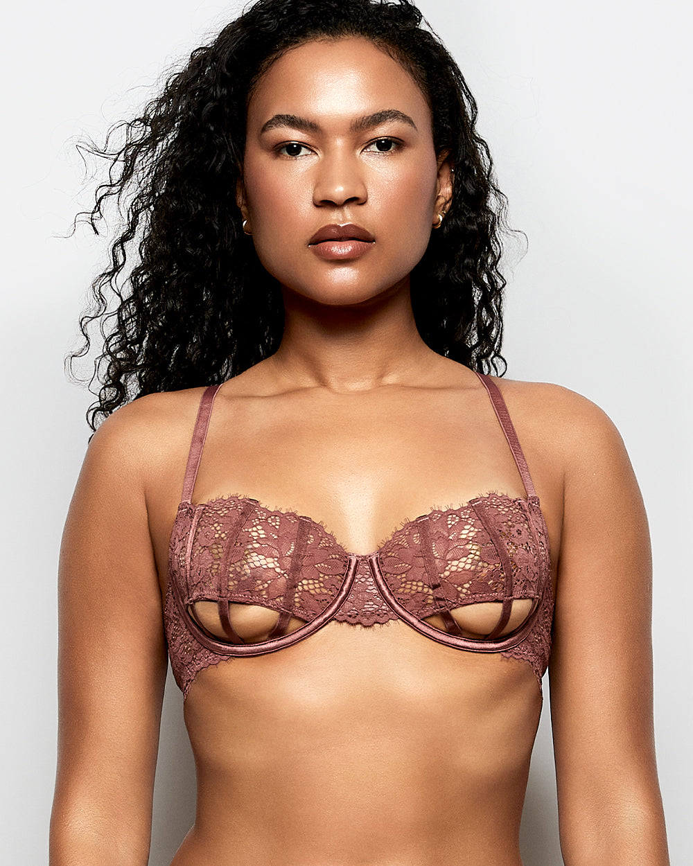 Unlined Lace Bra with Cut-Outs in Dusty Cedar