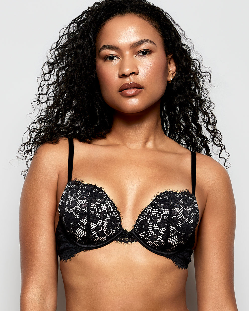 Lace Push Up Bra in Black and Pink