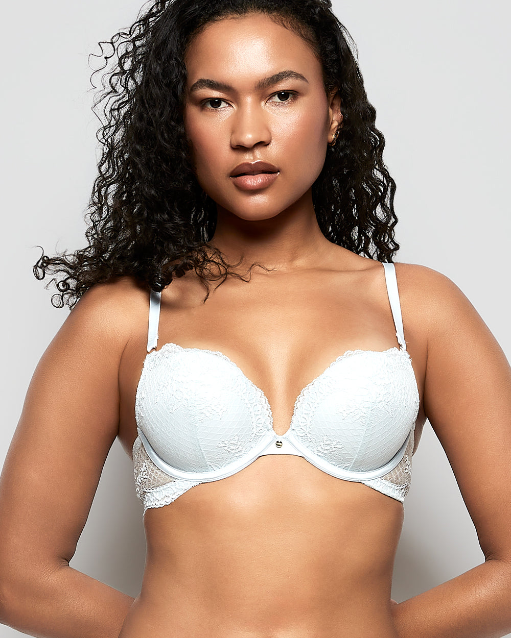 Allover Lace Push Up Bra in Vista Blue