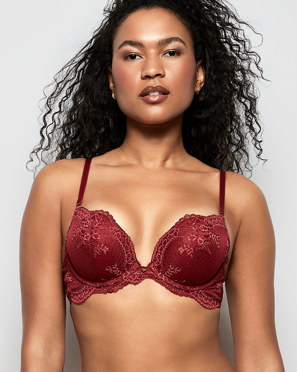 Push Up Bra with Lace Overlay in Opulent Red