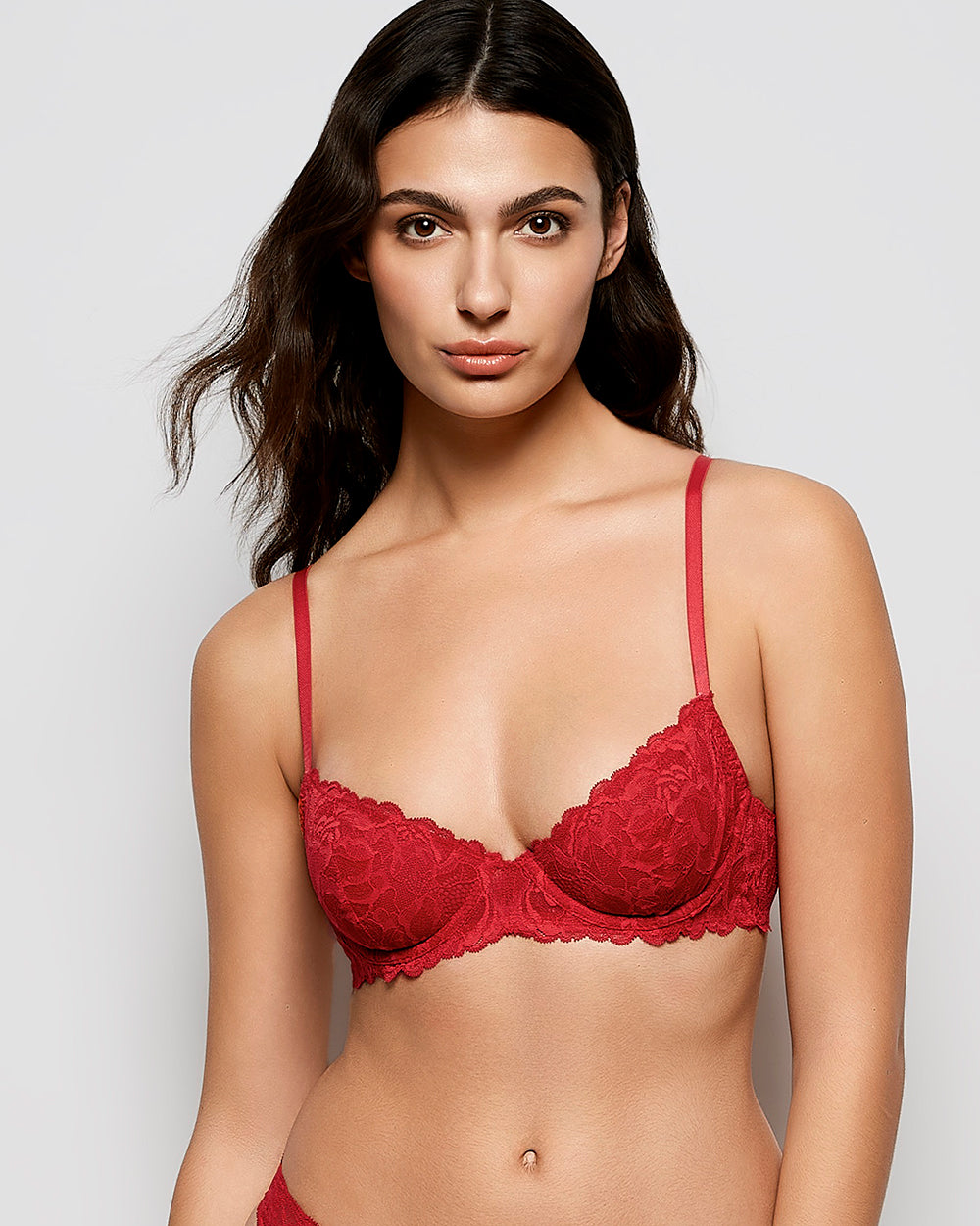 Unlined Demi Bra with Allover Lace in Cosmo Red