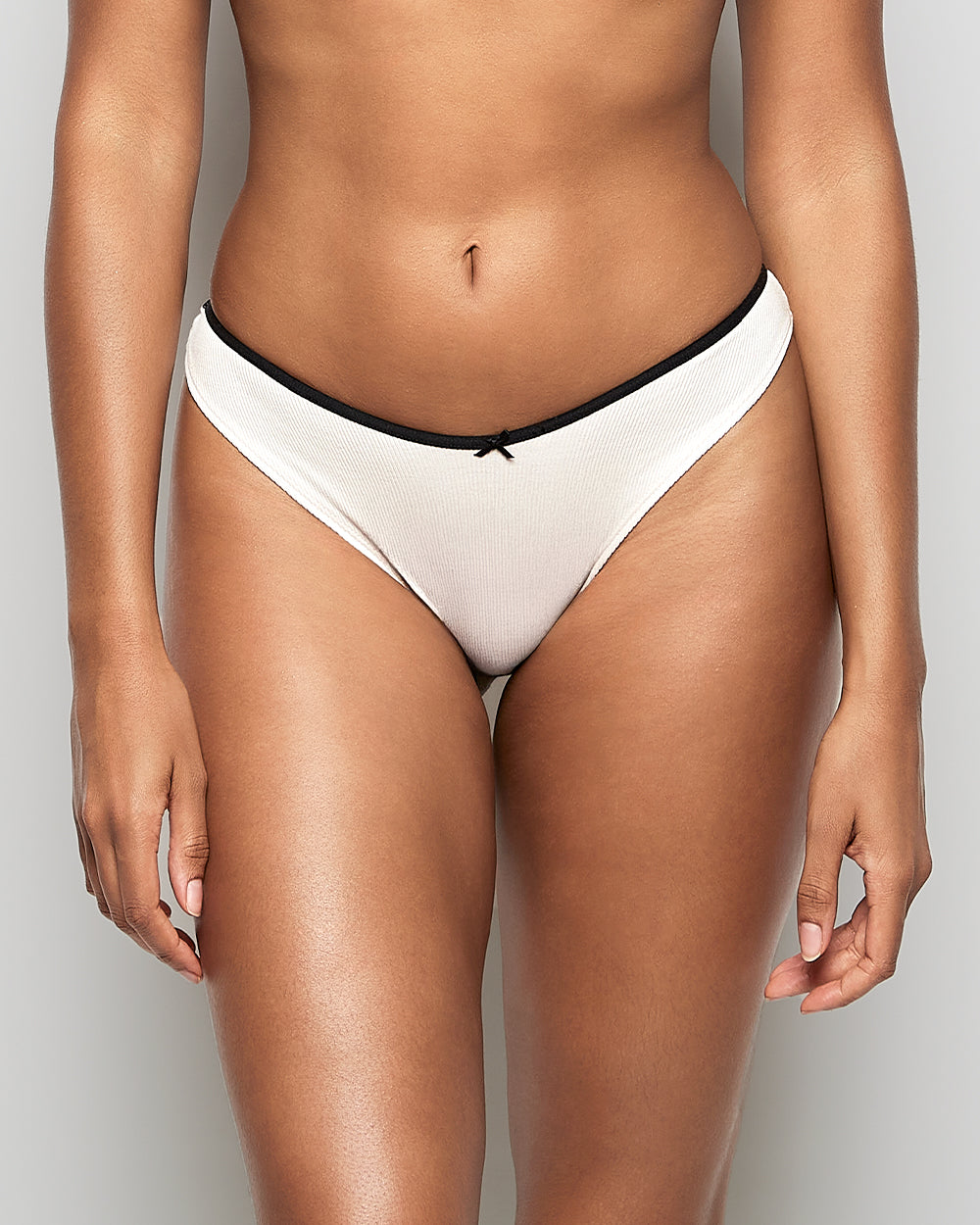 Ultrasoft High Leg Ribbed Thong Panty in Ivory Dawn