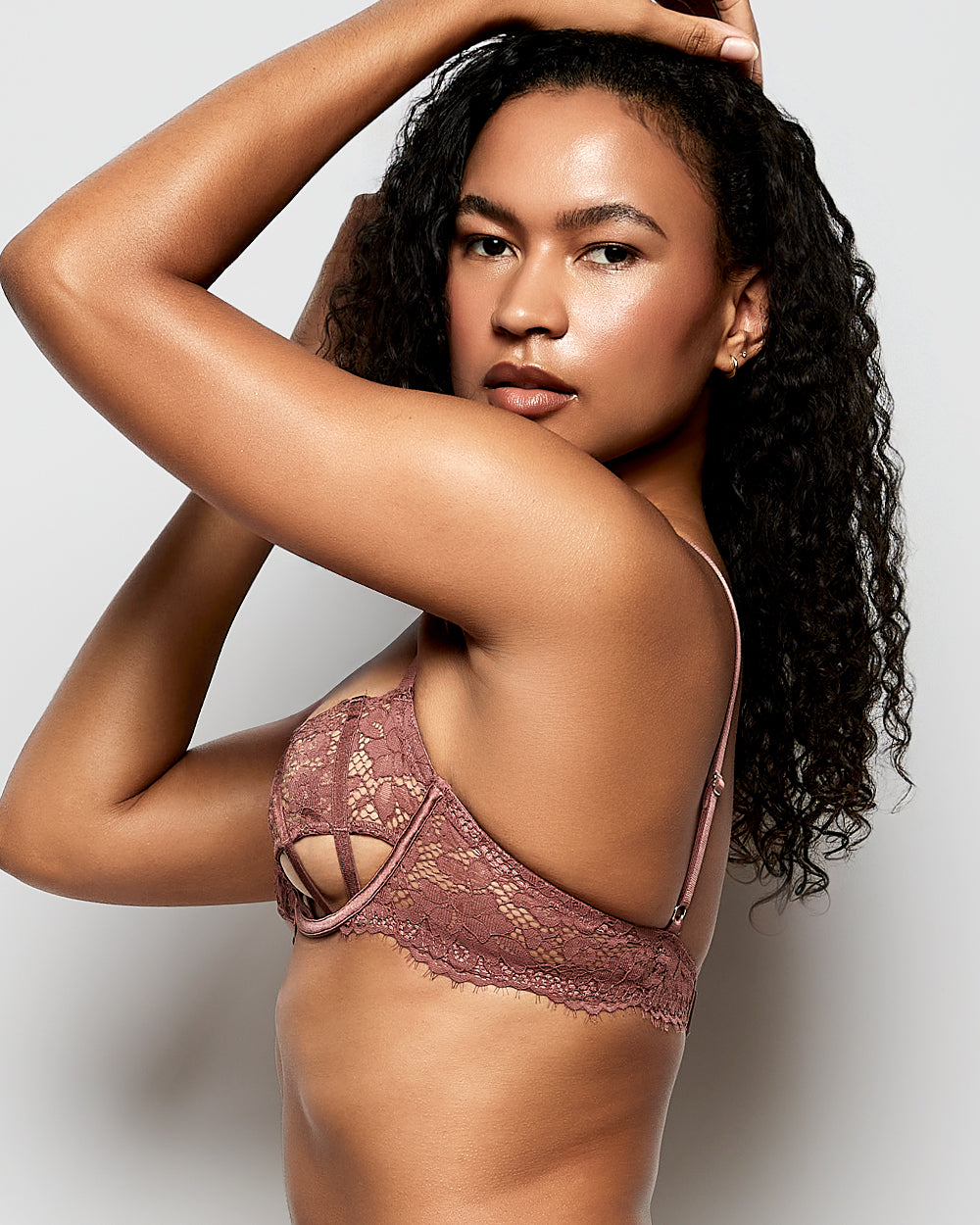 Unlined Lace Bra with Cut-Outs in Dusty Cedar